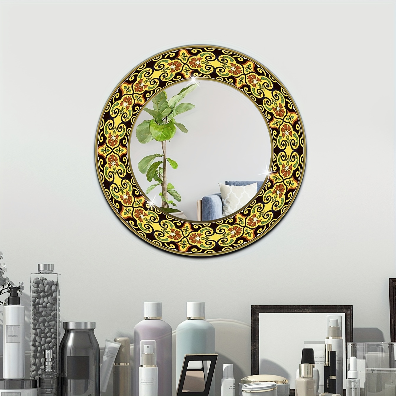 Geo Pattern Round Mirror Shatterproof Self adhesive Mirror - Temu