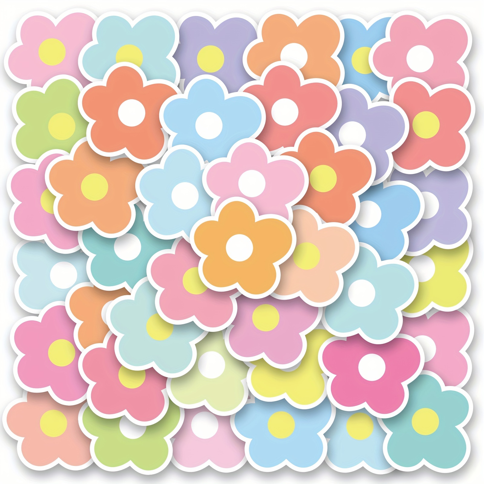 Image of 60pcs Flower Stickers Vinyl Stickers , Journaling, Laptop, Bumper, Skateboard, Water Bottles, Computer, Phone, Cartoon, Hard Hat, Car Stickers And Decals
