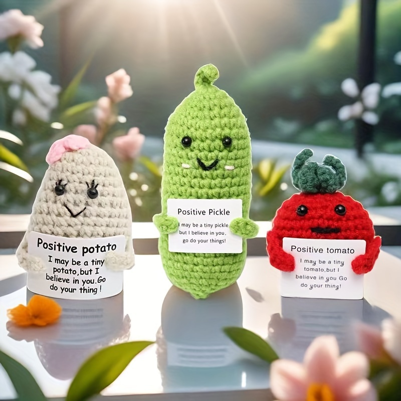 Funny Positive Potato Cute Wool Knitting Doll Positive Card - Temu