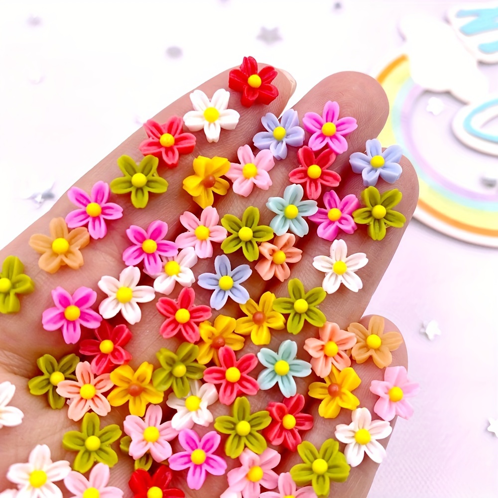 

100pcs 8mm Resin 3d Colorful Mini Flower Gems Flatback Figurines Scrapbook Wedding Applique Nail Art Accessories Crafts
