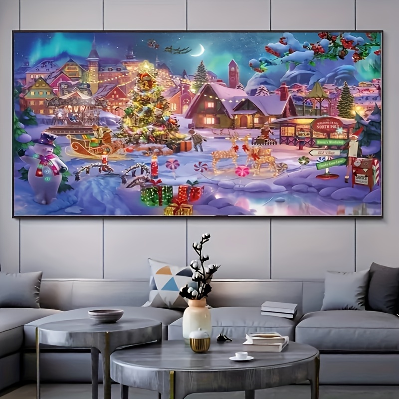 Canvas Poster Modern Art Large Size Christmas Night Snowy - Temu