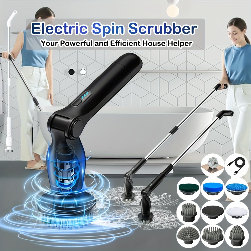 Electric Spin Scrubber, 2023 New Cordless Shower Scrubber with 8  Replaceable Brush Heads and Adjustable Extension Handle, Power Cleaning  Brush for