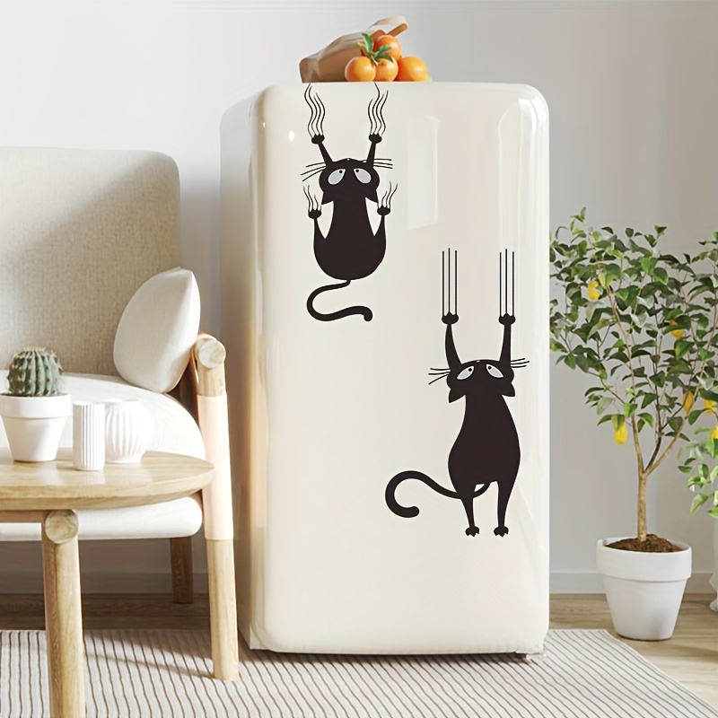 Image of 1pc Of Cute Black Cat Wall Sticker, Suitable For Decorating Doors, Windows, And Walls In The Bedroom, Refrigerator, And Washing Machine