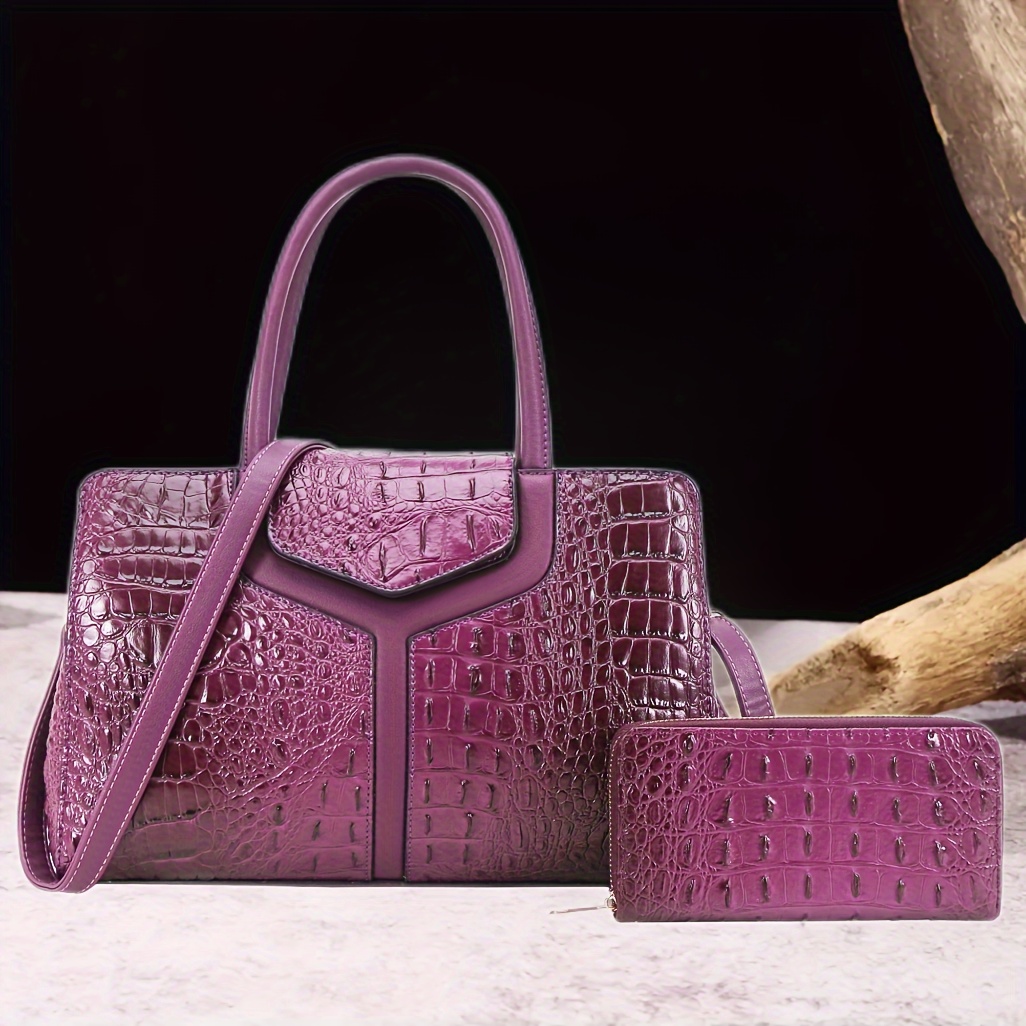 Crocodile Pattern Handbag Set Luxury Gradient Color Tote Bag