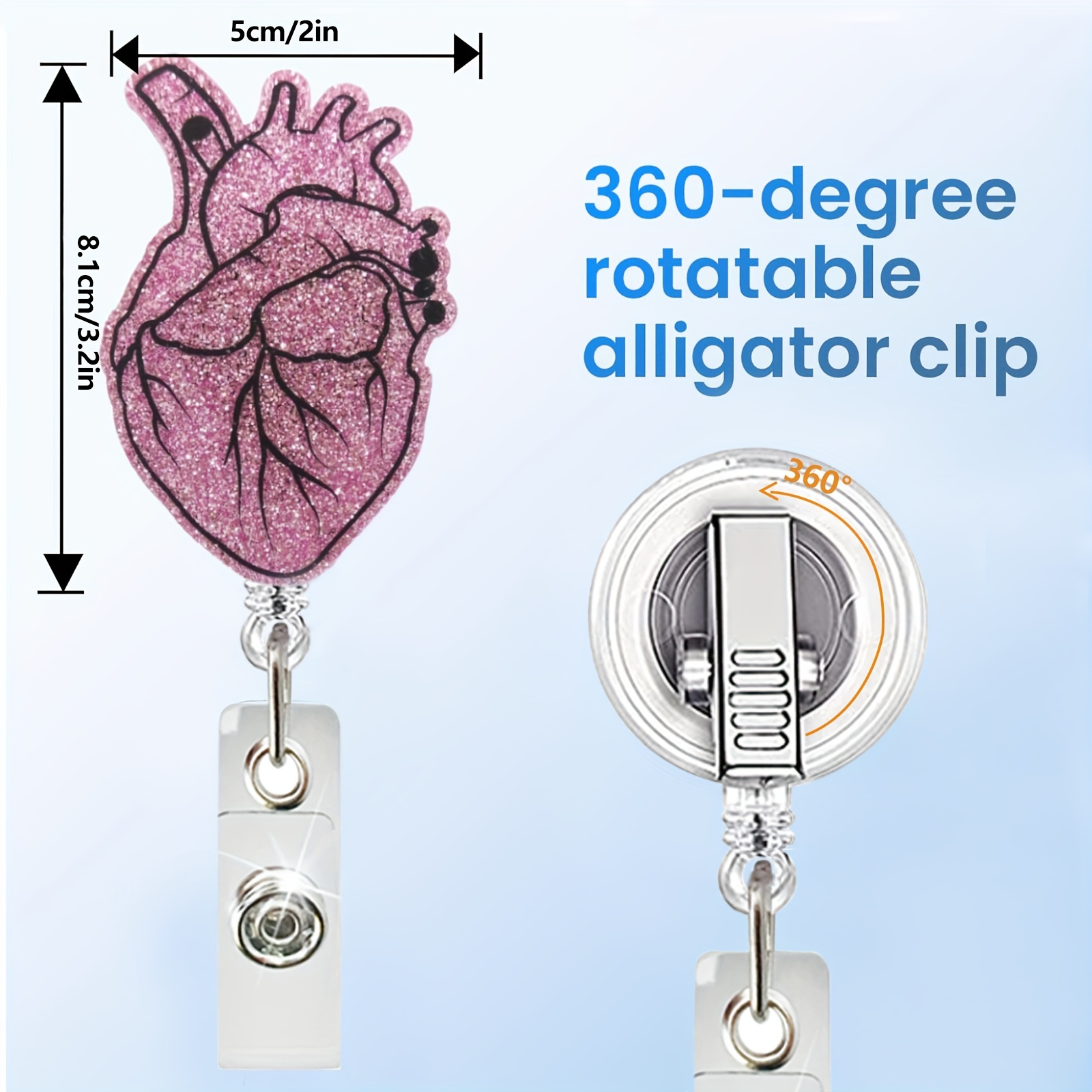 2pcs Badge Reel Holder Retractable With ID Clip For Nurse Nursing Name Tag  Card, Heart Anatomy Nursing Doctor Heart Medical Assistant Work Office Alli