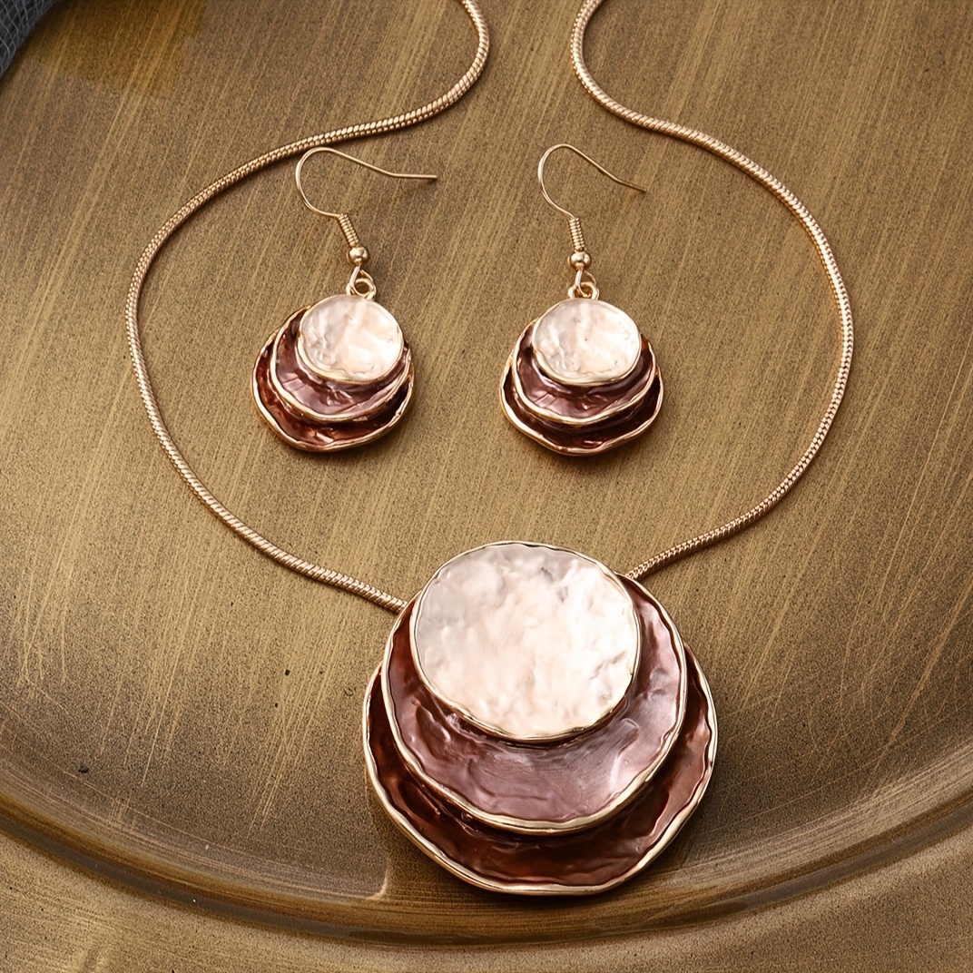 TEMU Stylish & Chic Geometric Pendant Necklace And Earrings Set For Women - Sophisticated Jewelry, Ideal Romantic Gift For Valentine's Day, Suitable For Casual Attire Or Vacation, Jewelry Set