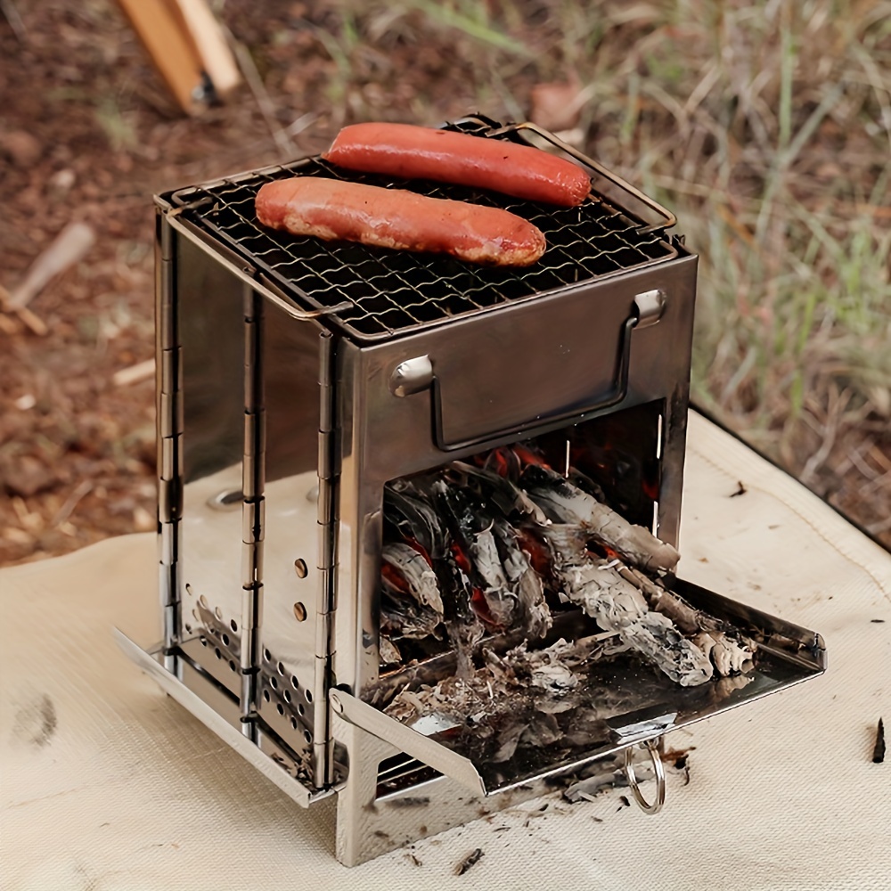 Folding Campfire Grill Portable Outdoor Camping BBQ Grill 304 Stainless  Steel Gas Wood Stove Stand Multifunctional Picnic Grill