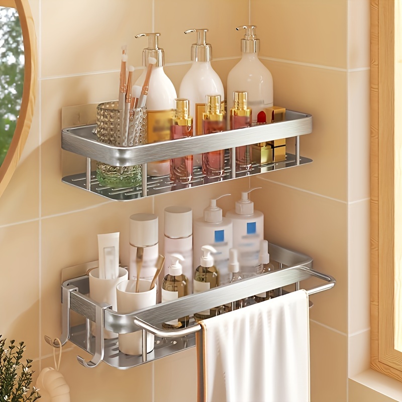 Wall-mounted Bathroom Storage Rack With Shower Caddy Basket - Punch-free  Organizer For Bathroom Accessories - Temu