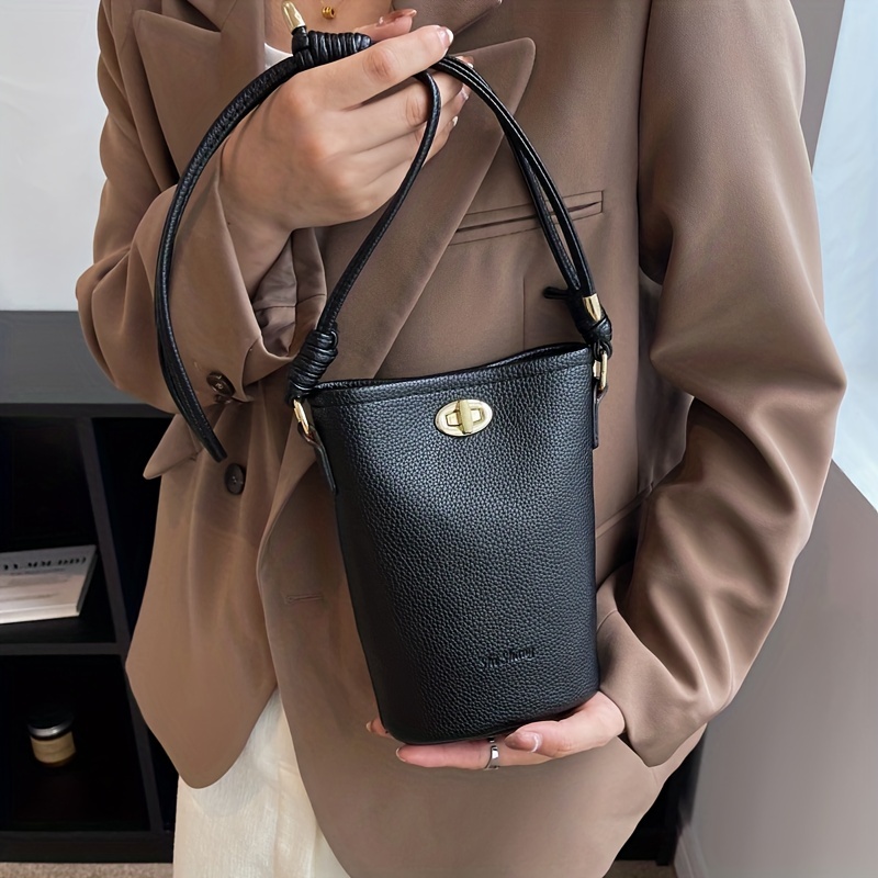 Minimalist Turn-lock Shoulder Bag, Lightweight Solid Color Phone