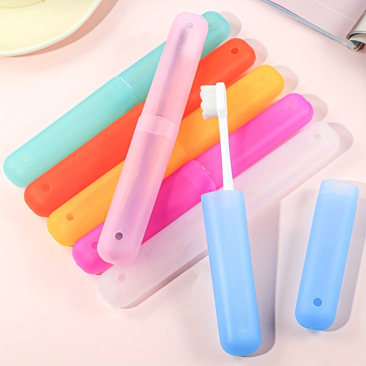 

Portable Dust-proof Toothbrush Cases Holder Plastic Toothbrush Container Storage Box For Daily And Travel Use, Random Colors