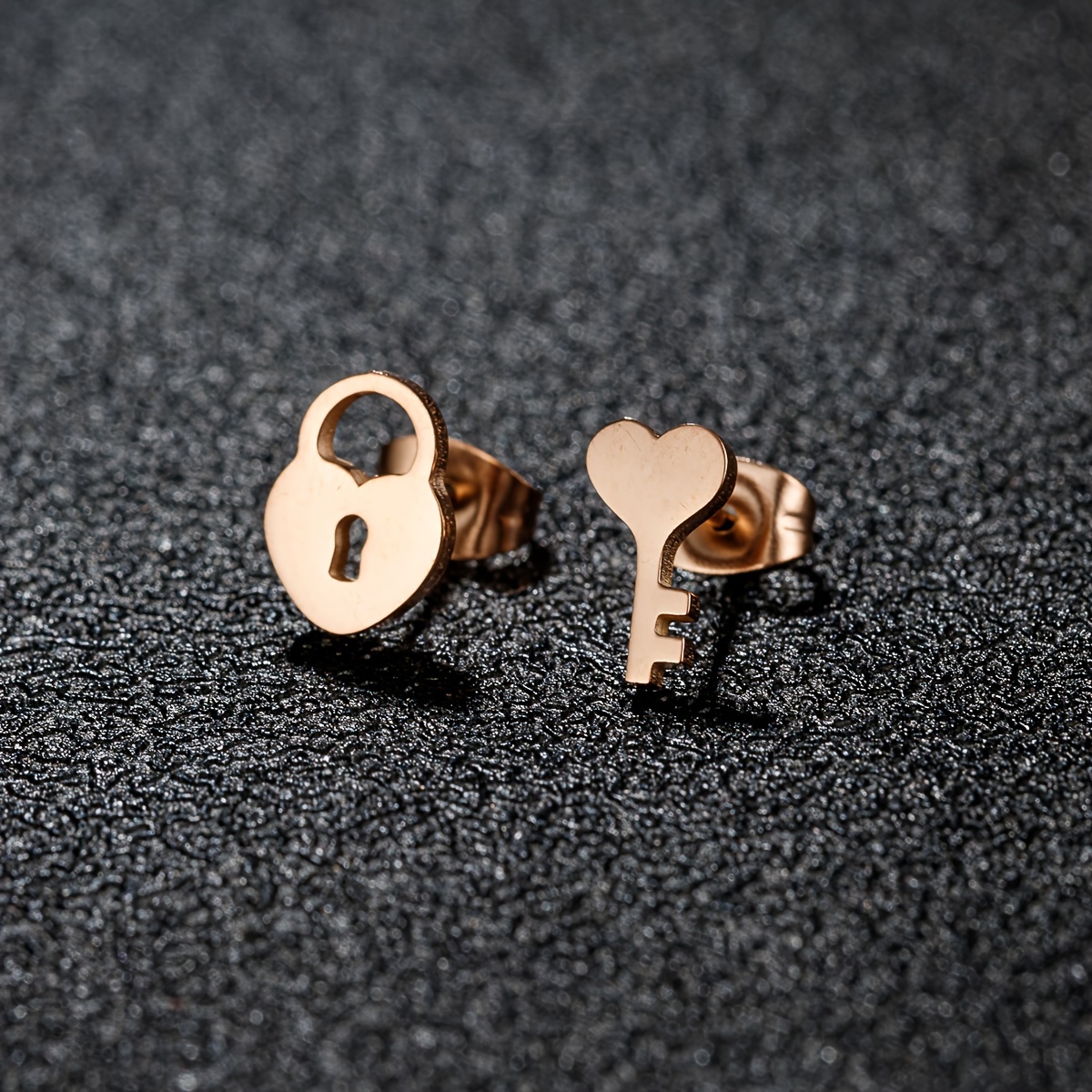 Silver Lock and Key Stud Earrings