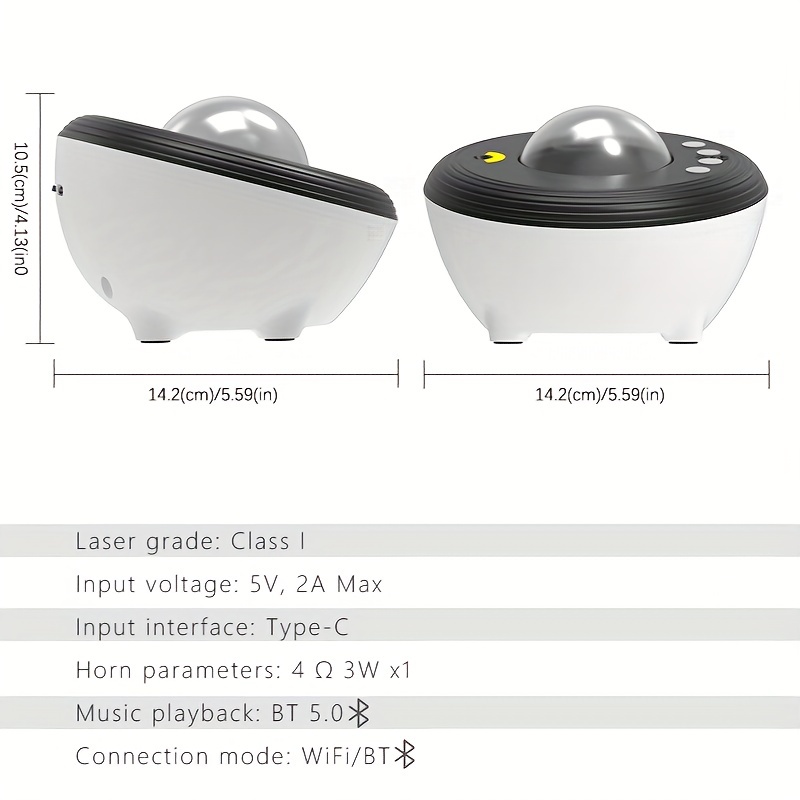 Proyector de estrellas multifuncional, luz nocturna, reloj despertador,  proyector de techo, altavoz BT con música, ruido blanco para dormitorio de  niños y adultos yeacher natural