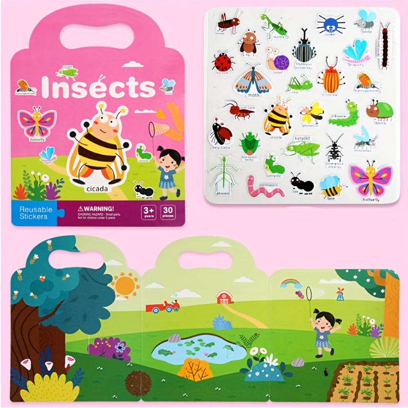 Reusable Sticker Book for Toddlers Ages 1-3, Insect Sticker Dinosaur  Stickers for Kids 2-4, Sticker Toys for 2 3 4 5 Year Old Girls Boys,  Educational