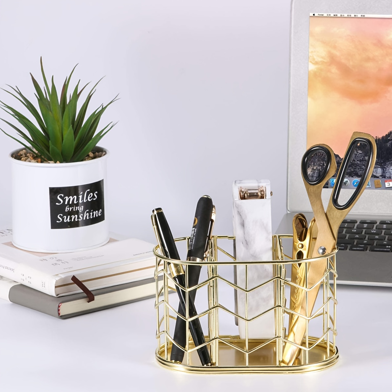 BLU MONACO Suministros de oficina, accesorios de escritorio de oro rosa  para mujer, juego de 6 piezas de organizador de escritorio con estilo