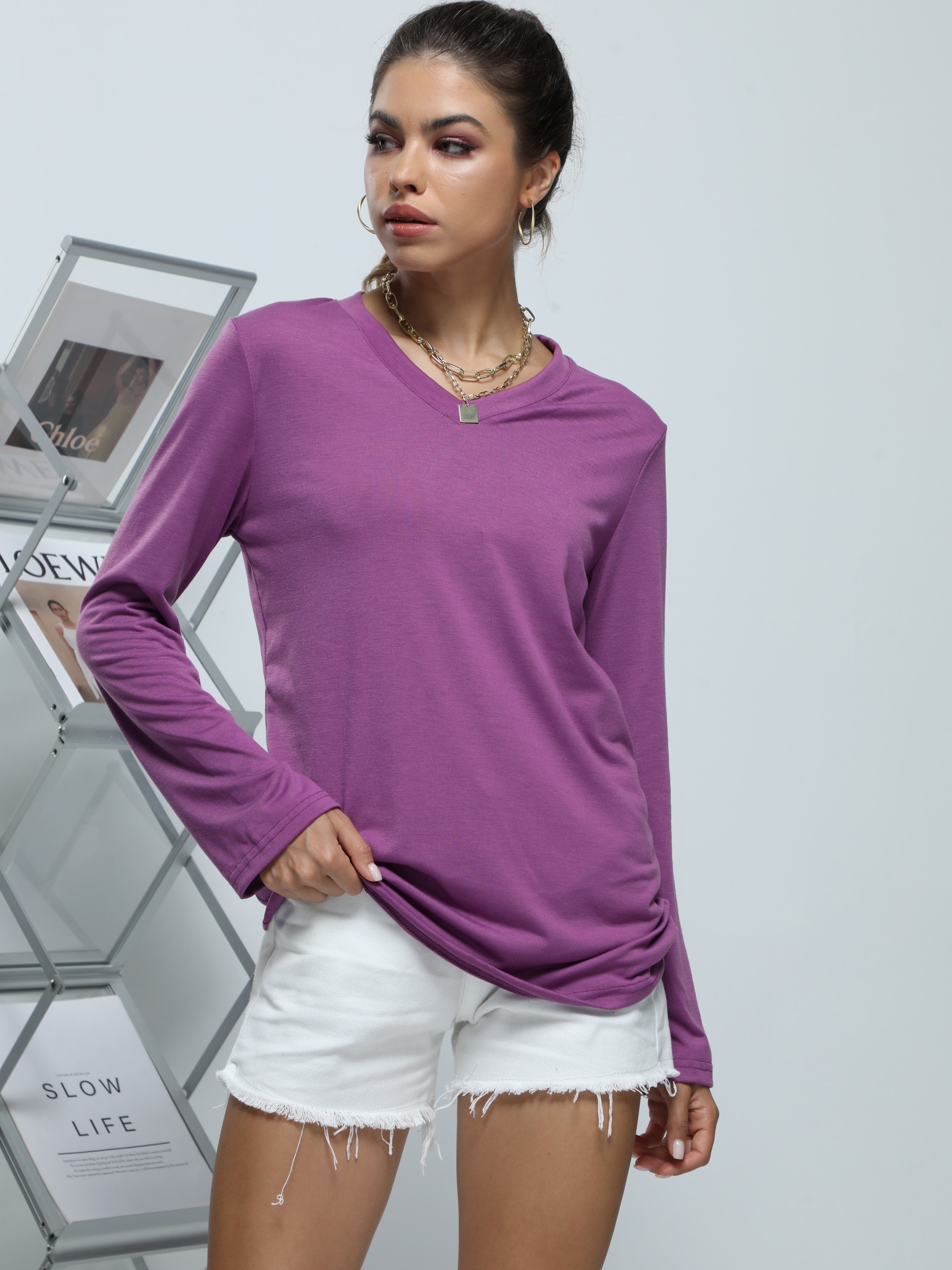 Loose Long Sleeve Sports Casual Top V neck Running Long - Temu