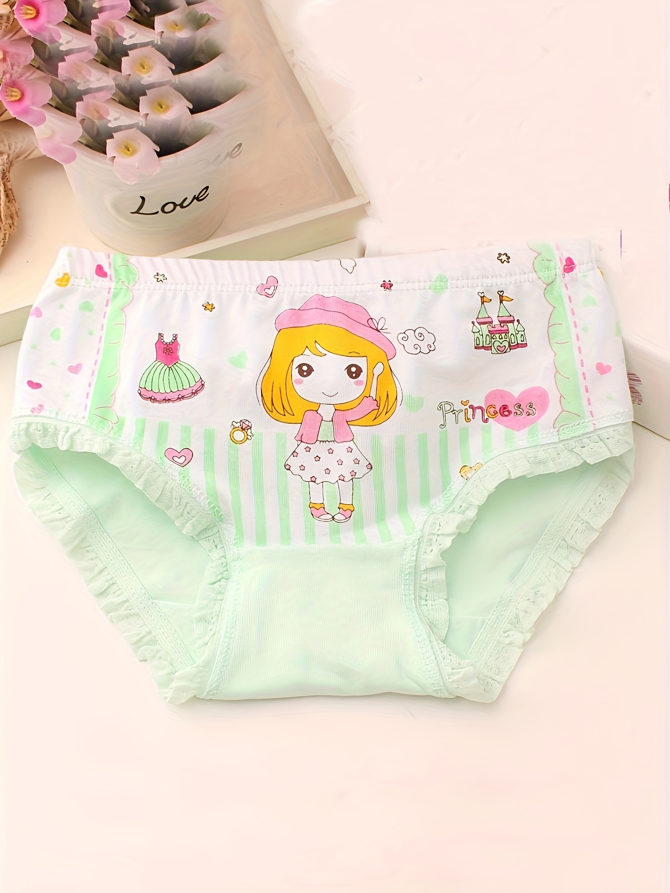 Young Girls Soft Cotton Knickers 4 Pack Briefs Pink Cute Bear Cartoon  Underwear Panties Comfy Full Briefs For Teenager Ruffled Briefs Trunks