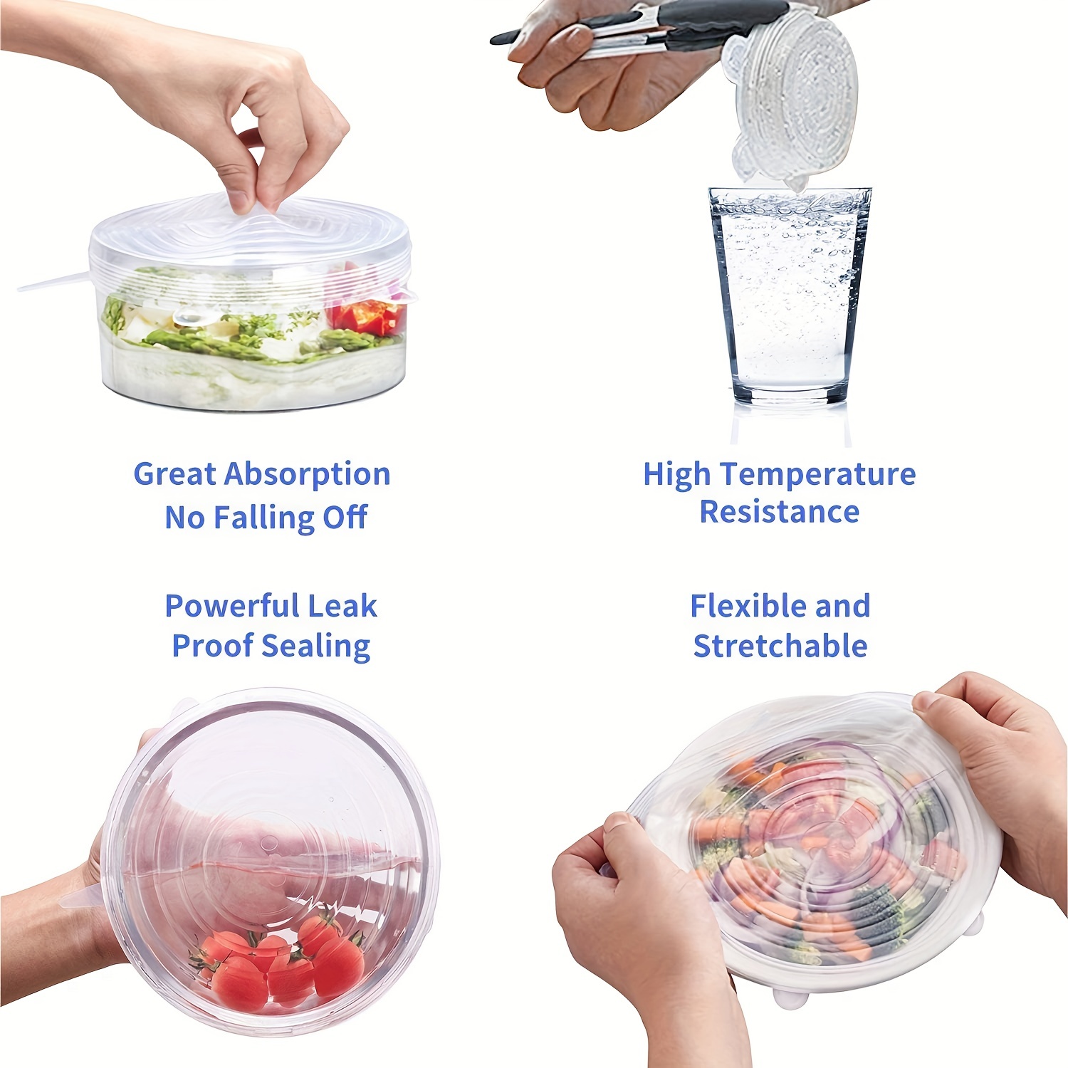 Silicone Flexible Stretch Lids Multiple Containers Keep Food Fresh