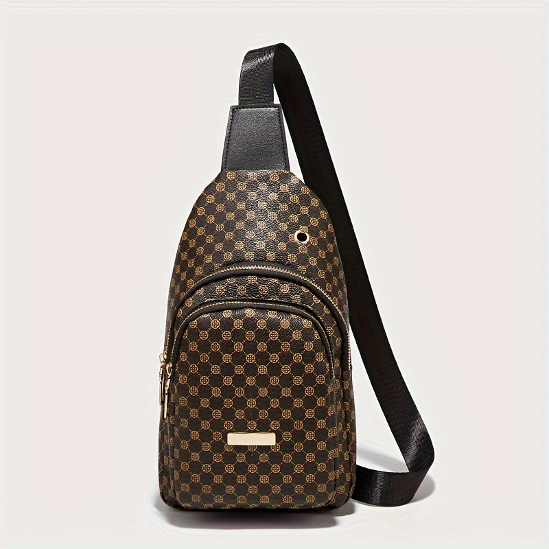

Vintage Pattern Chest Bag, Portable Multi-pocket Zipper Crossbody Phone Coin Bag With Earphone Hole, Perfect Outdoor Casual Sling Bag