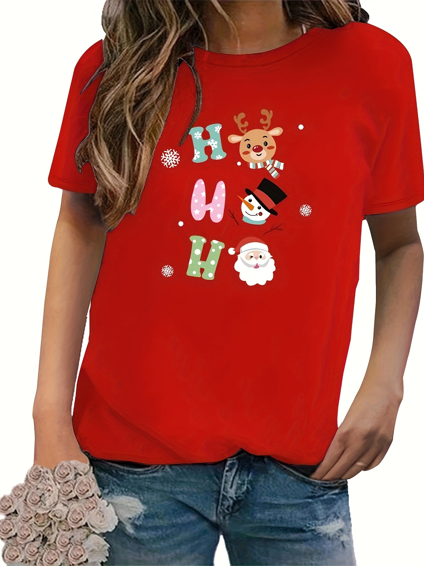 Christmas Graphic Print Crew Neck T shirt Casual Short - Temu Portugal