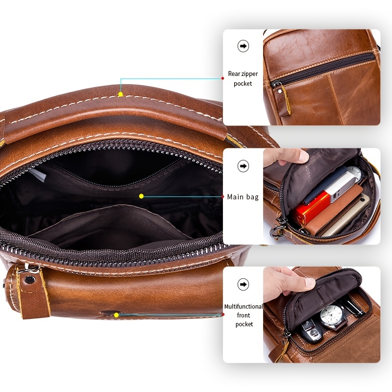 Men's Cowhide Shoulder Messenger Bag Casual Retro Vertical Small Bag