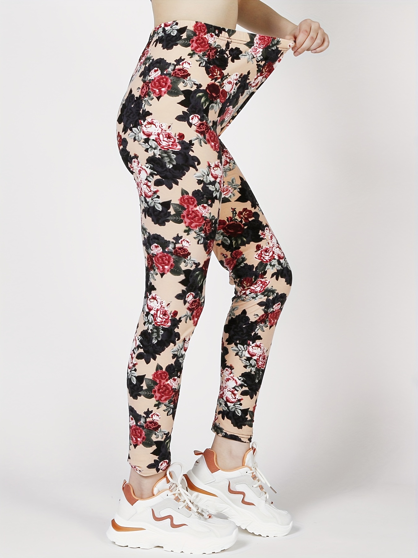 Floral Print Skinny Leggings Casual Every Day Stretchy - Temu Germany