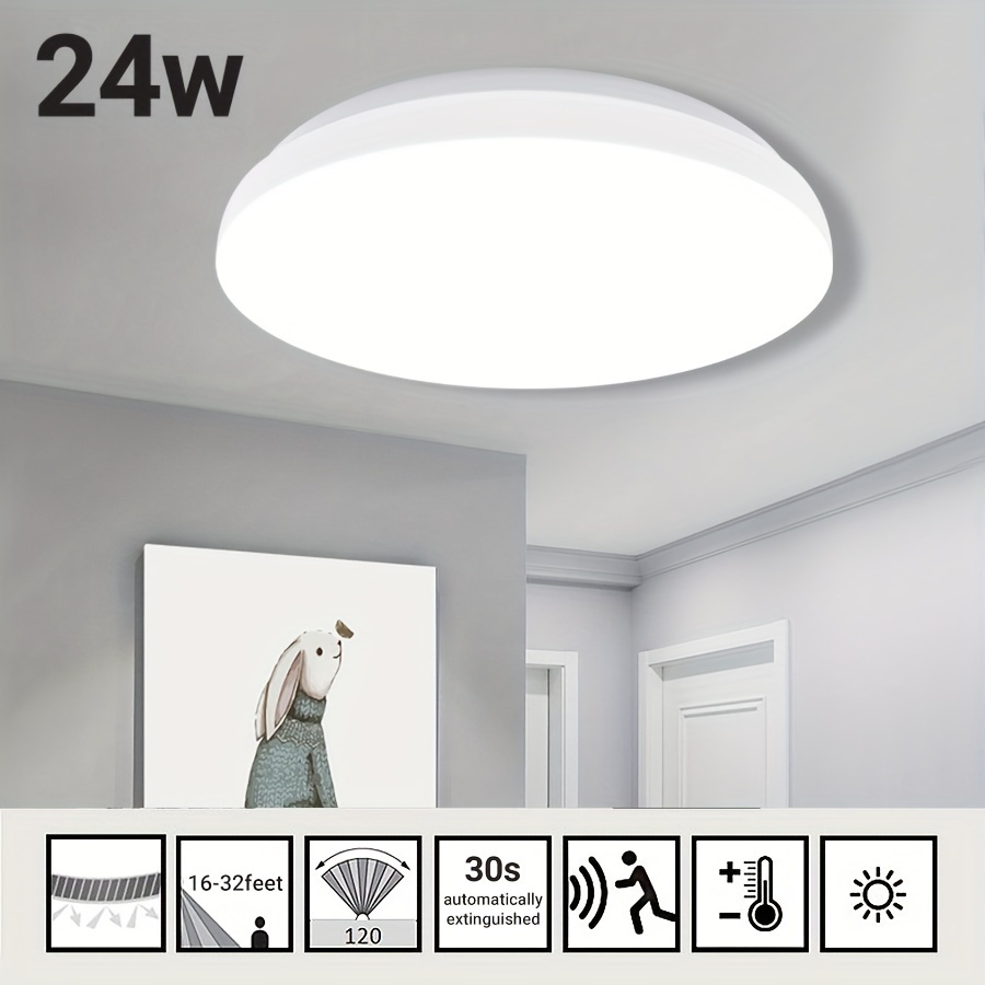 Plafoniera LED Con Sensore Di Movimento 1pz, 24W (equivalente A 120W) E  2400LM,6000K, AC220-240V, Apparecchio Di Illuminazione Con Montaggio Ad  Incasso Da 12,5 Pollici Per Porta, Scala, Corridoio, Non Dimmerabile,  Bianco 