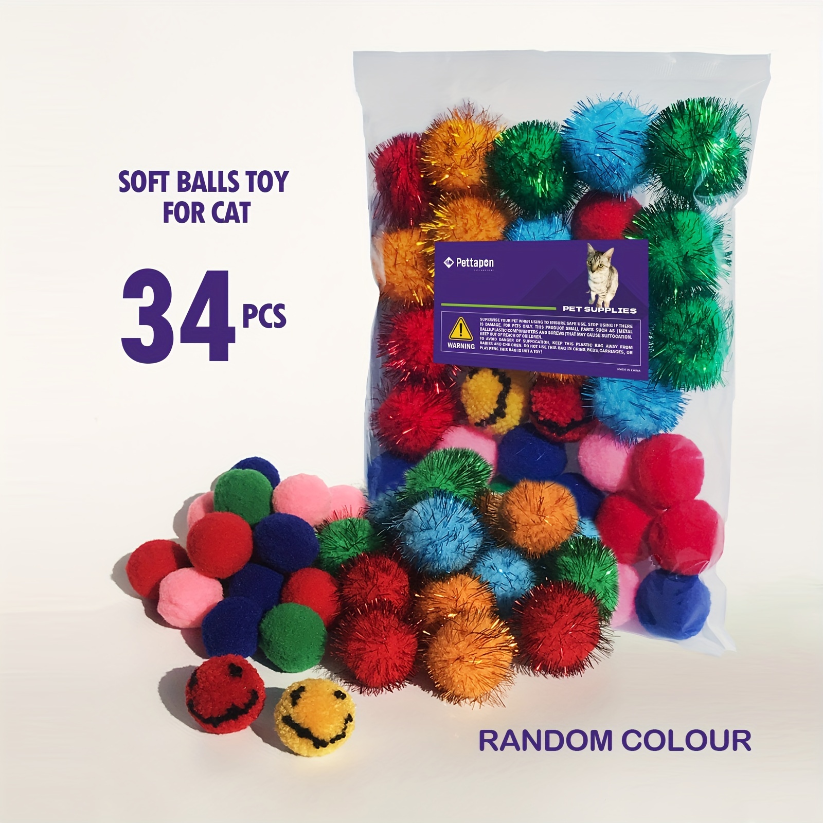 Assorted Color Cat Ball Toys Woolen Yarn Puffs Cat Pom Pom - Temu