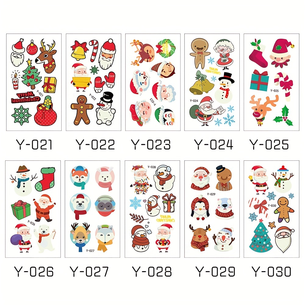 Christmas Tattoo Stickers Cartoon Snowman Snowflake Elk - Temu