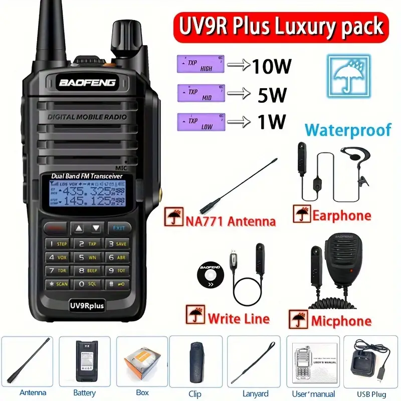10W Baofeng UV-9R PLUS Portable Two Way CB Radio Station UV9R Waterproof  Walkie Talkie VHF UHF Ham Radio Transceiver 50km - Two Way Radio