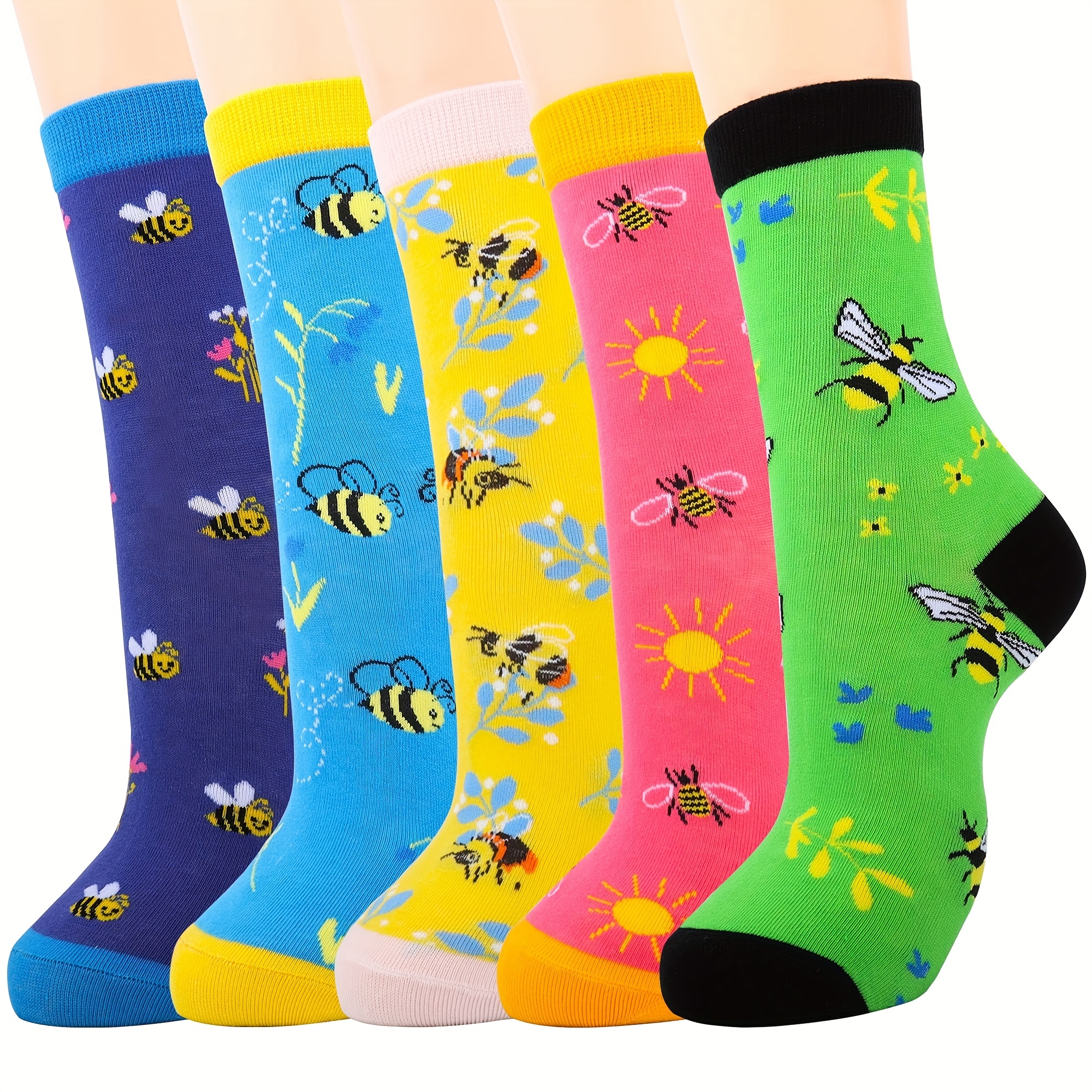 

5 Pairs Women's Cute Bee Socks Bee Gifts For Women Mom Funny Funky