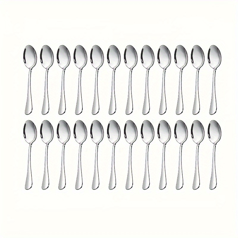Image of 6/10/12/24/30pcs Stainless Steel Mirror Polished Coffee Spoon, Dessert Spoon, , Tea Spoon, Reusable Ice Cream Spoon, Suitable For Party Wedding, Kitchen Restaurant Supplies, Flatware