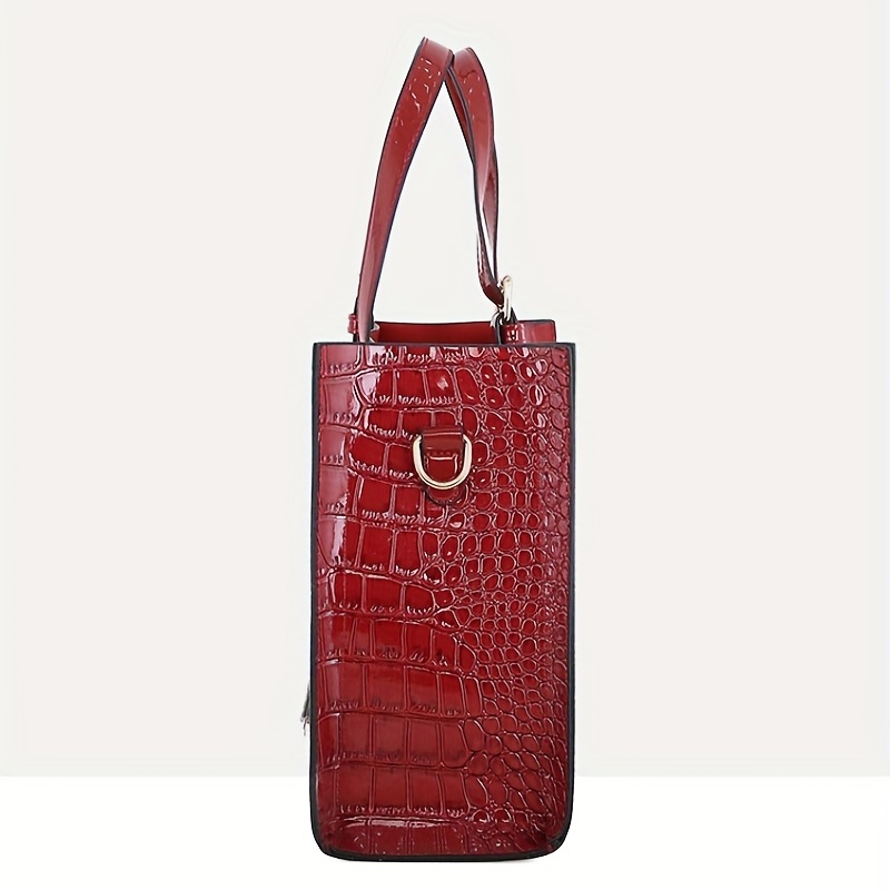 Croc-Embossed Tote Bag with Pouch