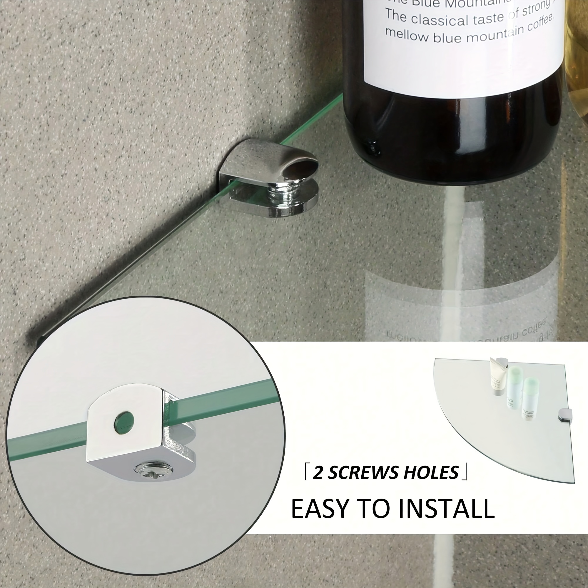 Shower Clear Glass Corner Shelf - Bracket Mount