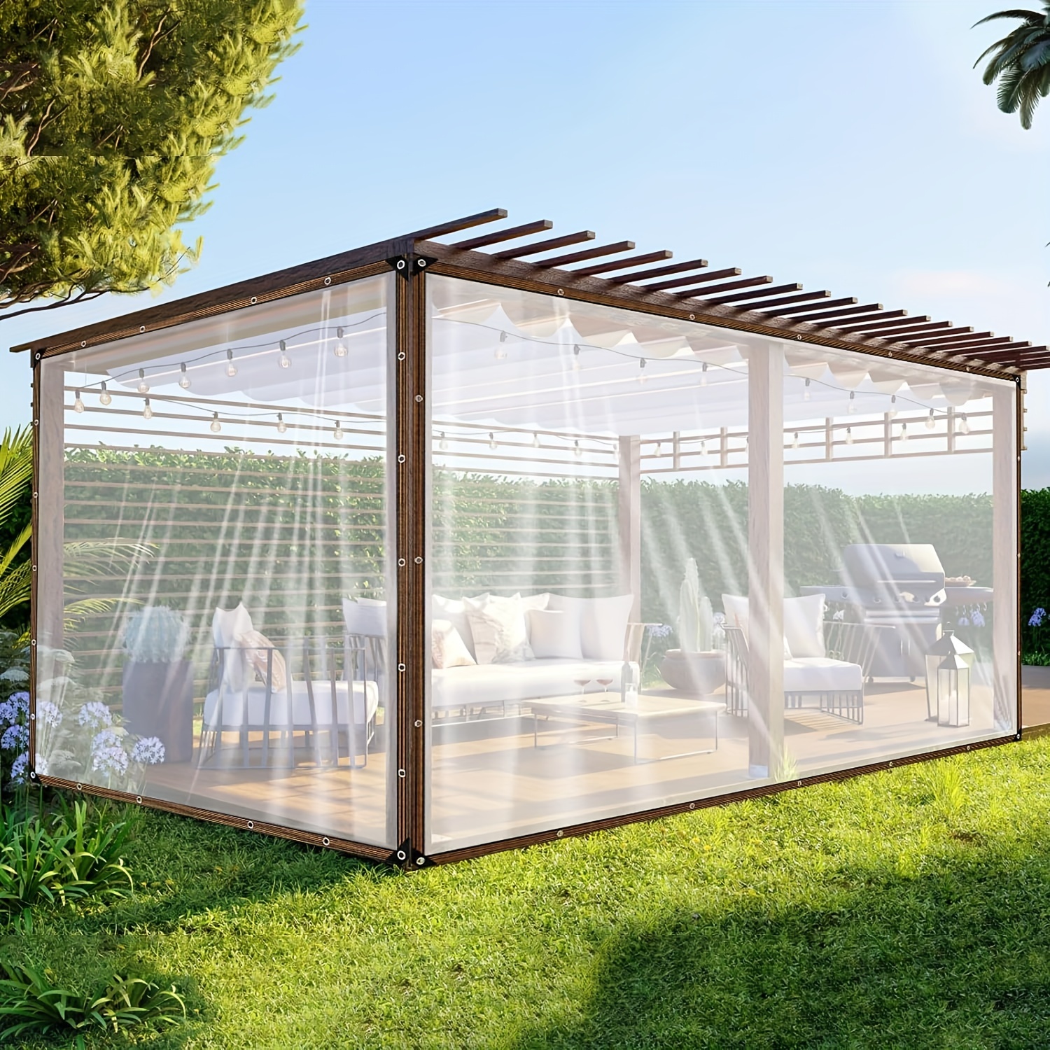 Lona transparente resistente al agua de 4 x 6 pies, lona impermeable  transparente con ojales de 15.74 mil, cubierta impermeable para jardín,  terraza