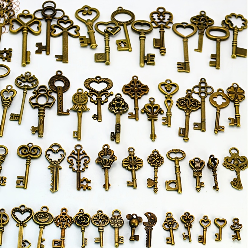 125pcs Vintage Skeleton Key Set Pendant Mixed Antique Style Bronze Brass Key Set Charms for Pendant DIY Jewelry, Jewels Making Wedding Party Favors