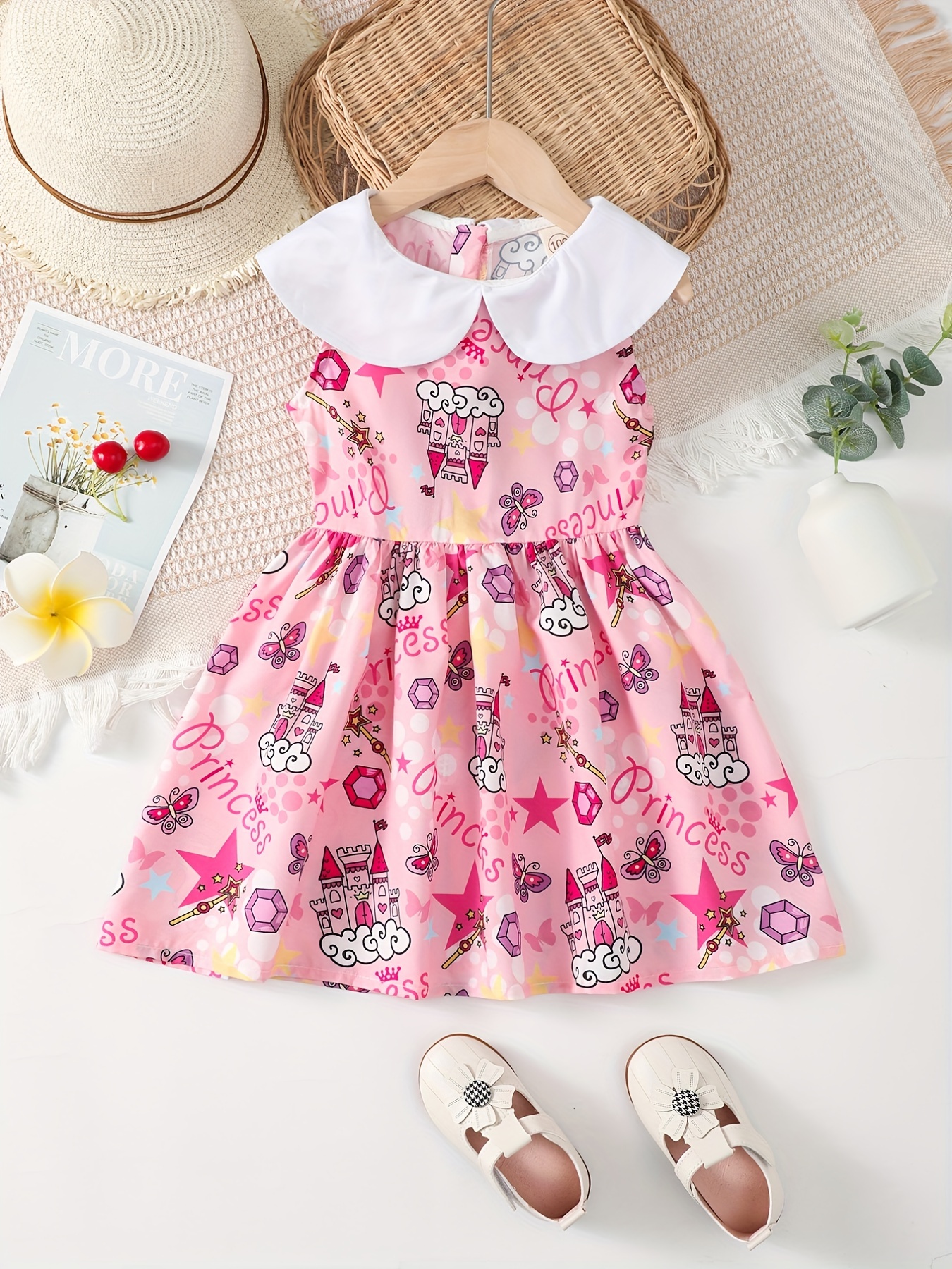 Girls Sleeveless Collar Castle Graphic Princess - Temu