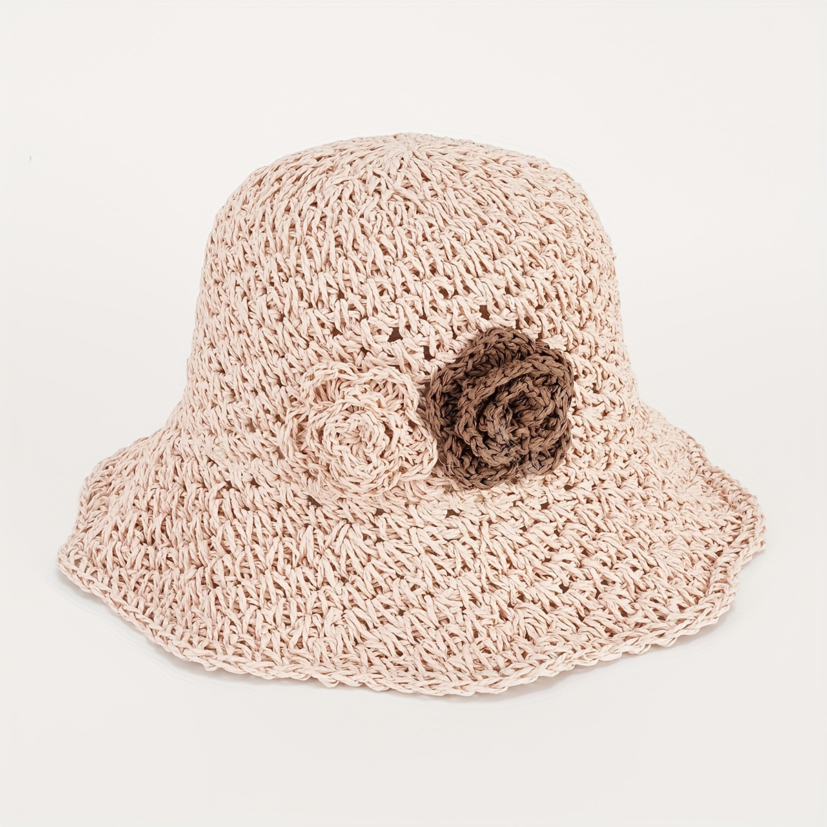Straw Hat Summer Beach Hat Flower Foldable Sun Protection Big Brim