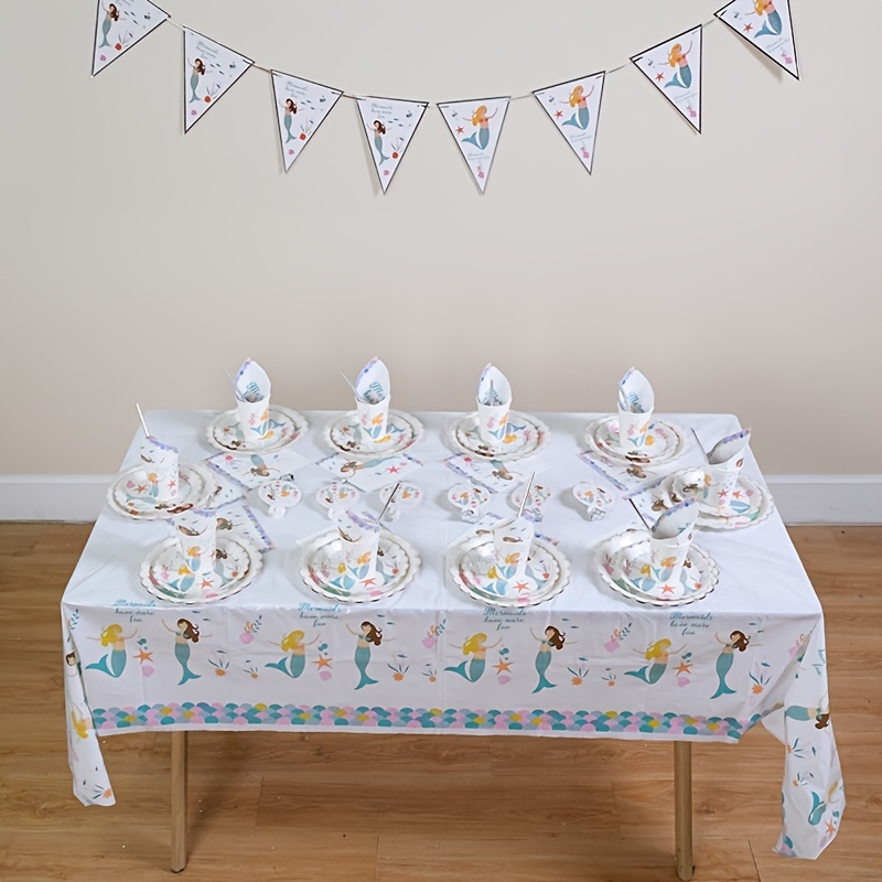 Mermaid Theme Birthday Party Sets Flowers Balloons Starfish Ornaments  Shells Pearls Ocean Party Favors Gifts Tissue Napkins Paper Cups Plates  Straws Disposable Cutlery Cutlery Set, Today's Best Daily Deals