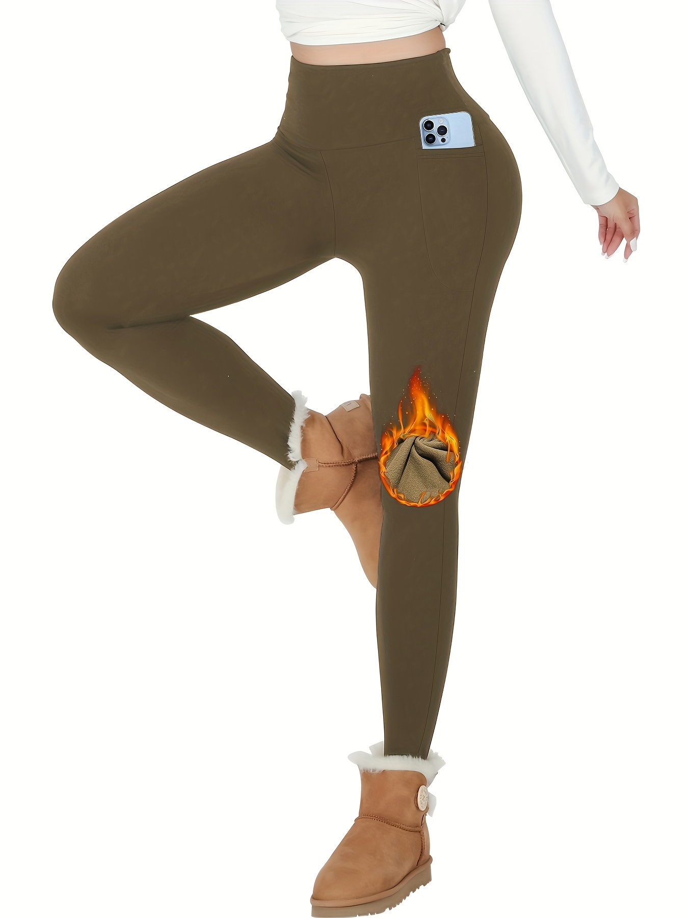 Women's Thermal Fleece Lined High Waist Yoga Leggings Pocket - Temu