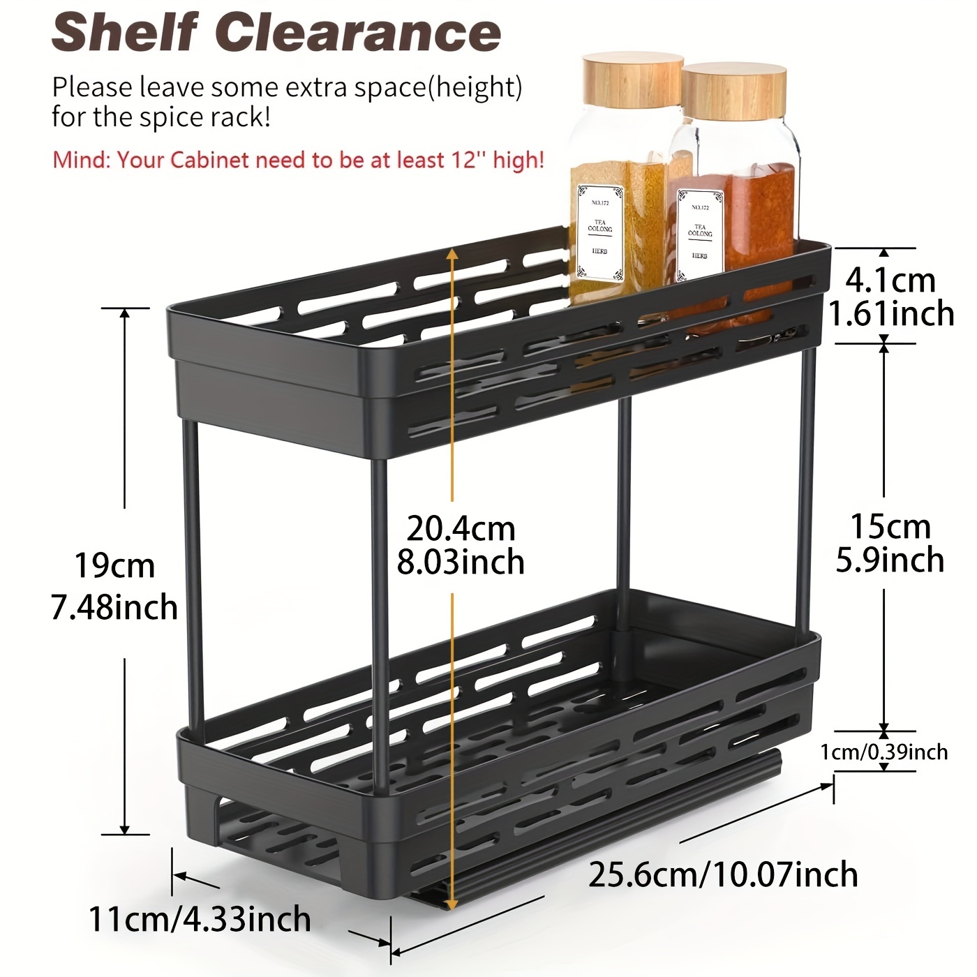  Vertical Spice - Spice Rack Drawer - Pull Out Sliding
