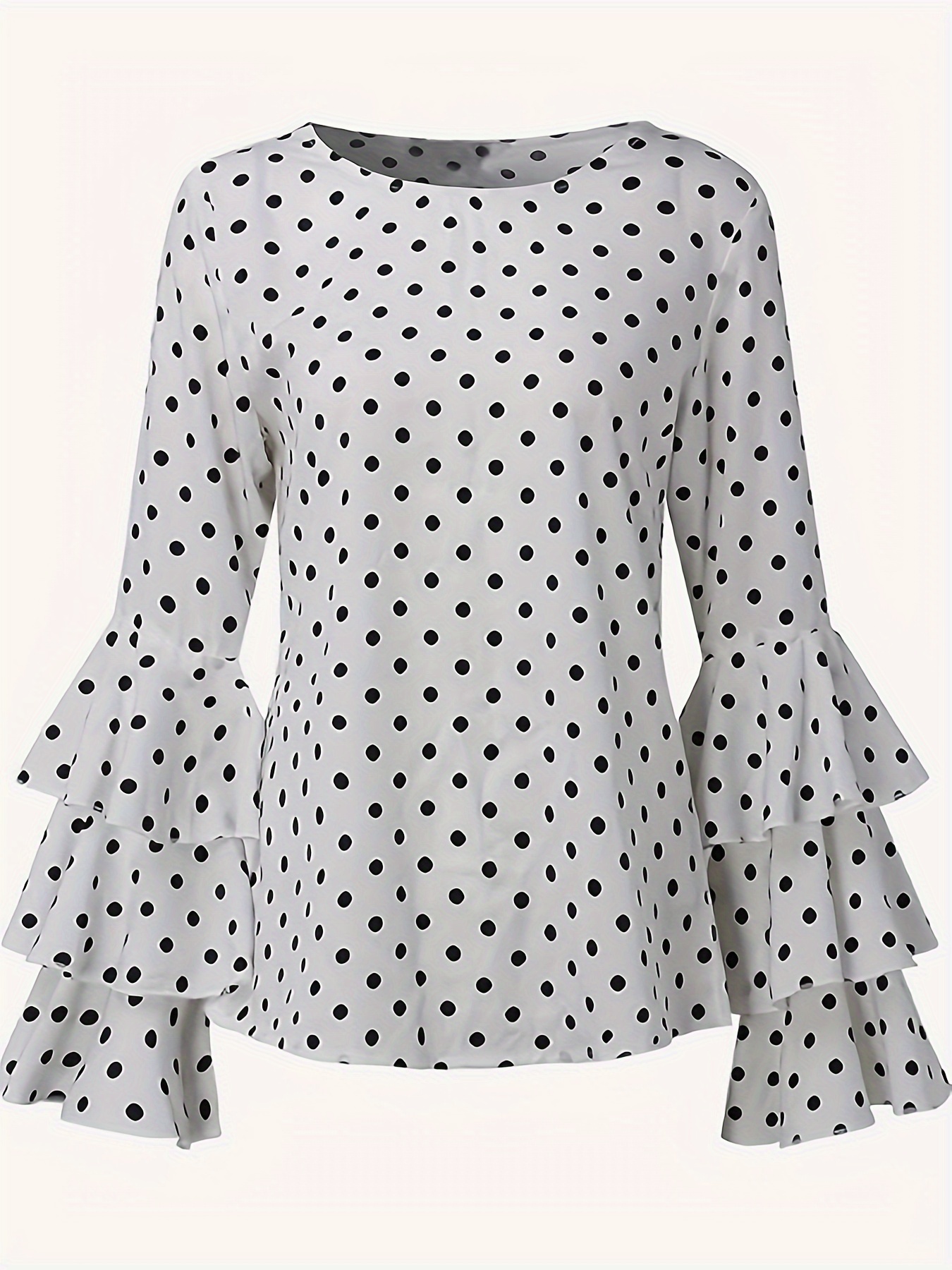 Women's Black and White Gingham Long Sleeve Blouse, Black Flare