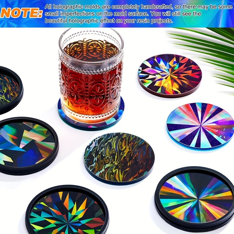 4 Pcs Holographic Resin Mold Silicone Coaster Resin Mold Epoxy Resin Molds  Silicone Molds for Epoxy Resin for DIY Resin, Cups Mats, Home Decoration  (Round Style) : : Home
