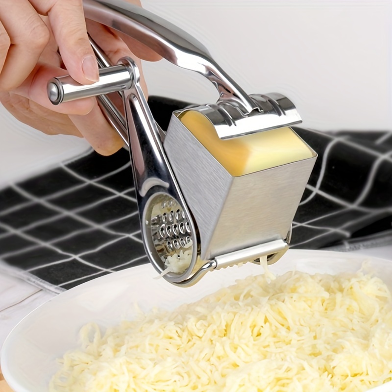 LHS Rotary Cheese Grater for Kitchen, Stainless Steel Parmesan Cheese Grater Shredder with 3 Sharp Drums, Easy to Clean Manual Rotary Grater for