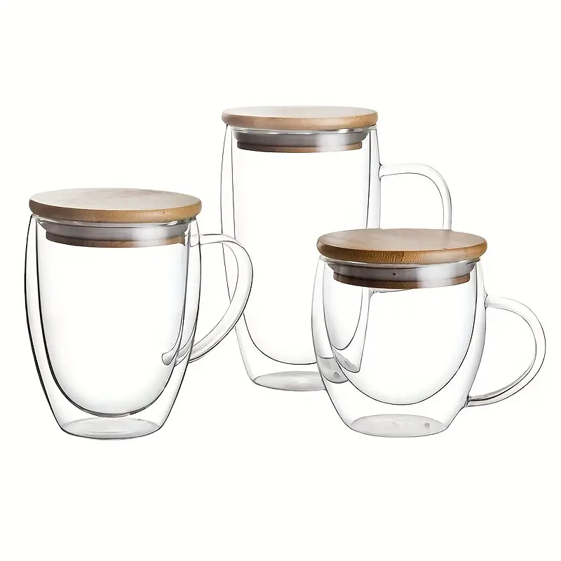 15 Oz Double Walled Coffee Cups Glass Coffee Mugs Clear Coffee Mug with Lid  Insulated Coffee Mug Perfect for Cappuccino,Tea,milk ,Espresso,juice, Hot