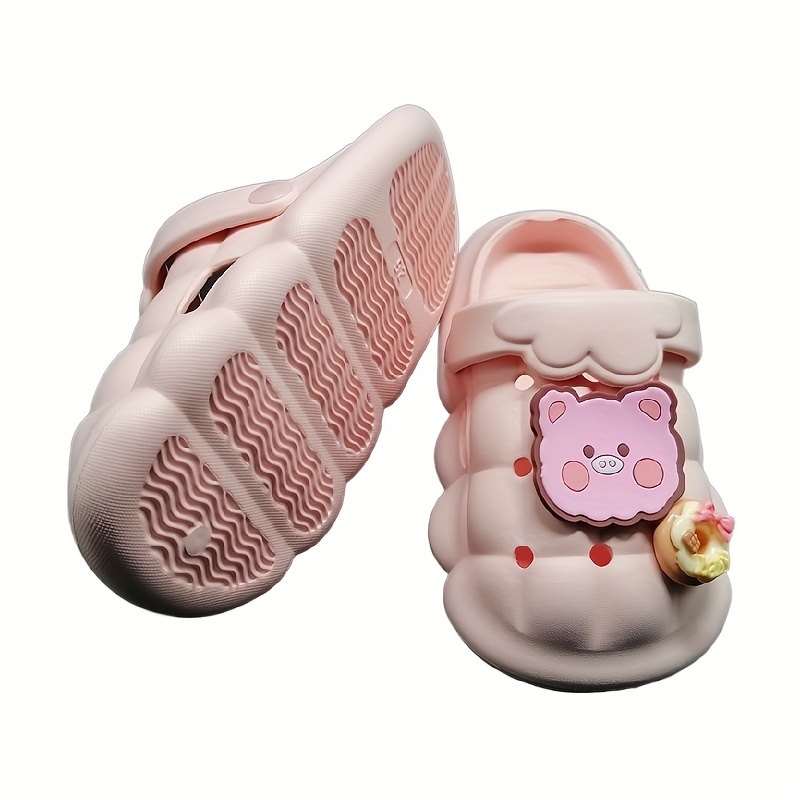 Casual Breathable Clogs With Cute Cartoon Charms For Girls, Quick Drying Lightweight Anti Slip Clogs For Indoor Outdoor Shower Beach Pool, All Seasons