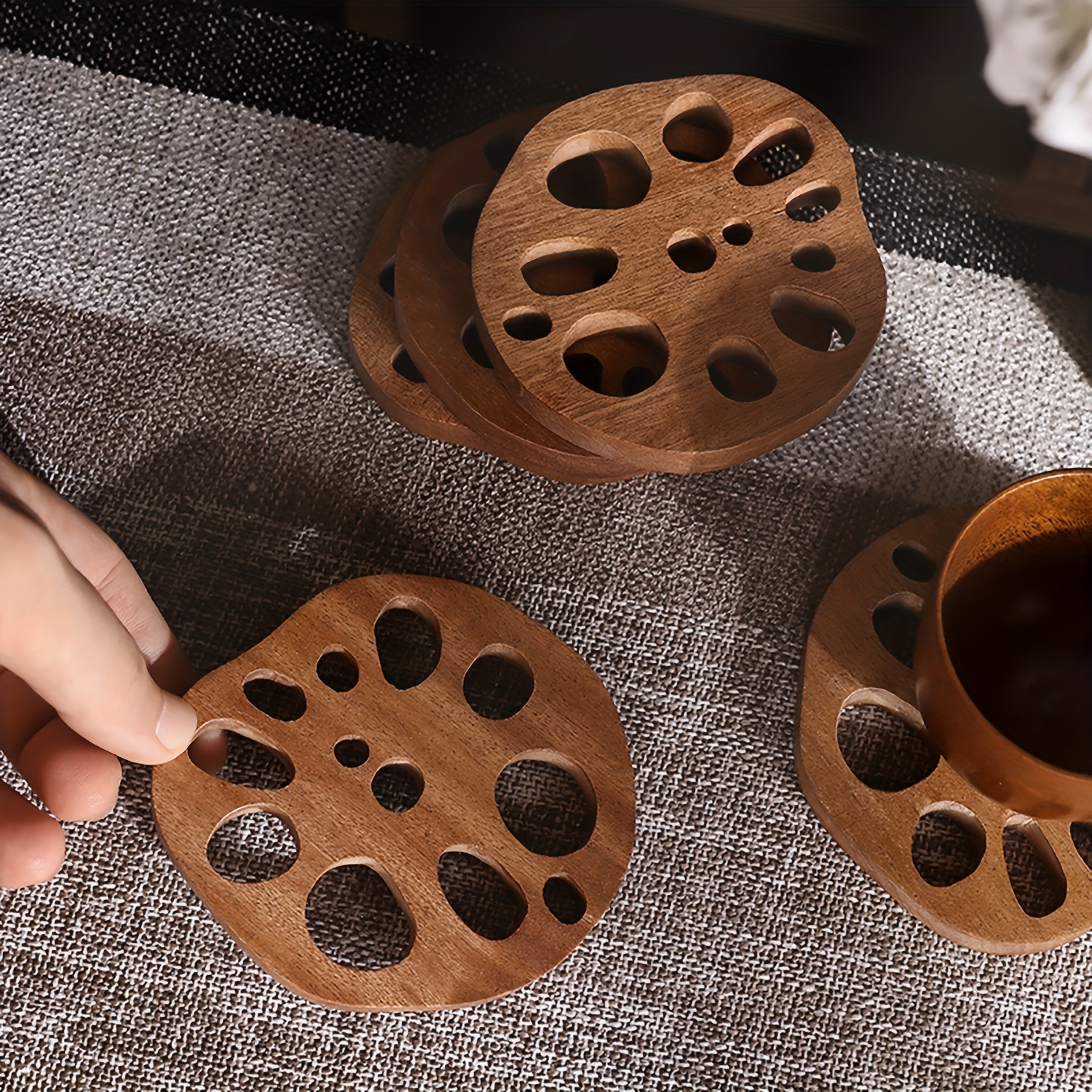 Lotus Root Shaped Wooden Coasters For Drinks Natural - Temu