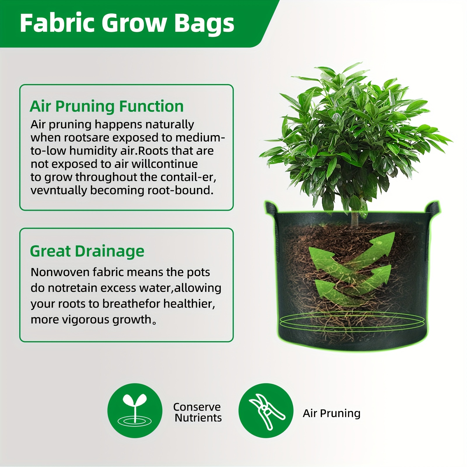 Grow Bags 5 Gallon 7 Gallon 10 Gallon Three Kind Of Size Plant Grow Bags,  Nonwoven Plant Fabric Pots With Handles - Temu