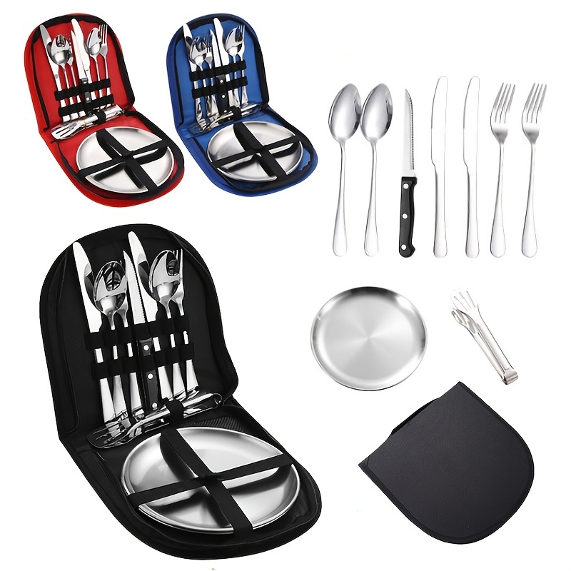 Pmmj Stainless Steel Outdoor Camping Picnic Cutlery, Portable Travel Folding  Cutlery With Knife Fork Spoon - Temu