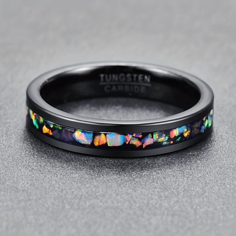 4mm Tungsten Steel Ring with Crushed Fire Opal