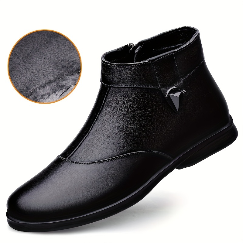 Mens Leather Plush Warm Round Toe Zip Up Ankle Boots Wear - Temu New ...